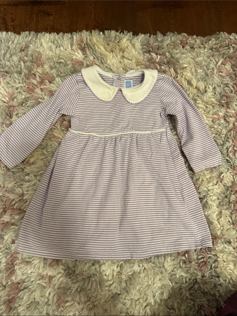 Baby Girls' Lilac Stripe Dress with Cream Peter Pan Collar
